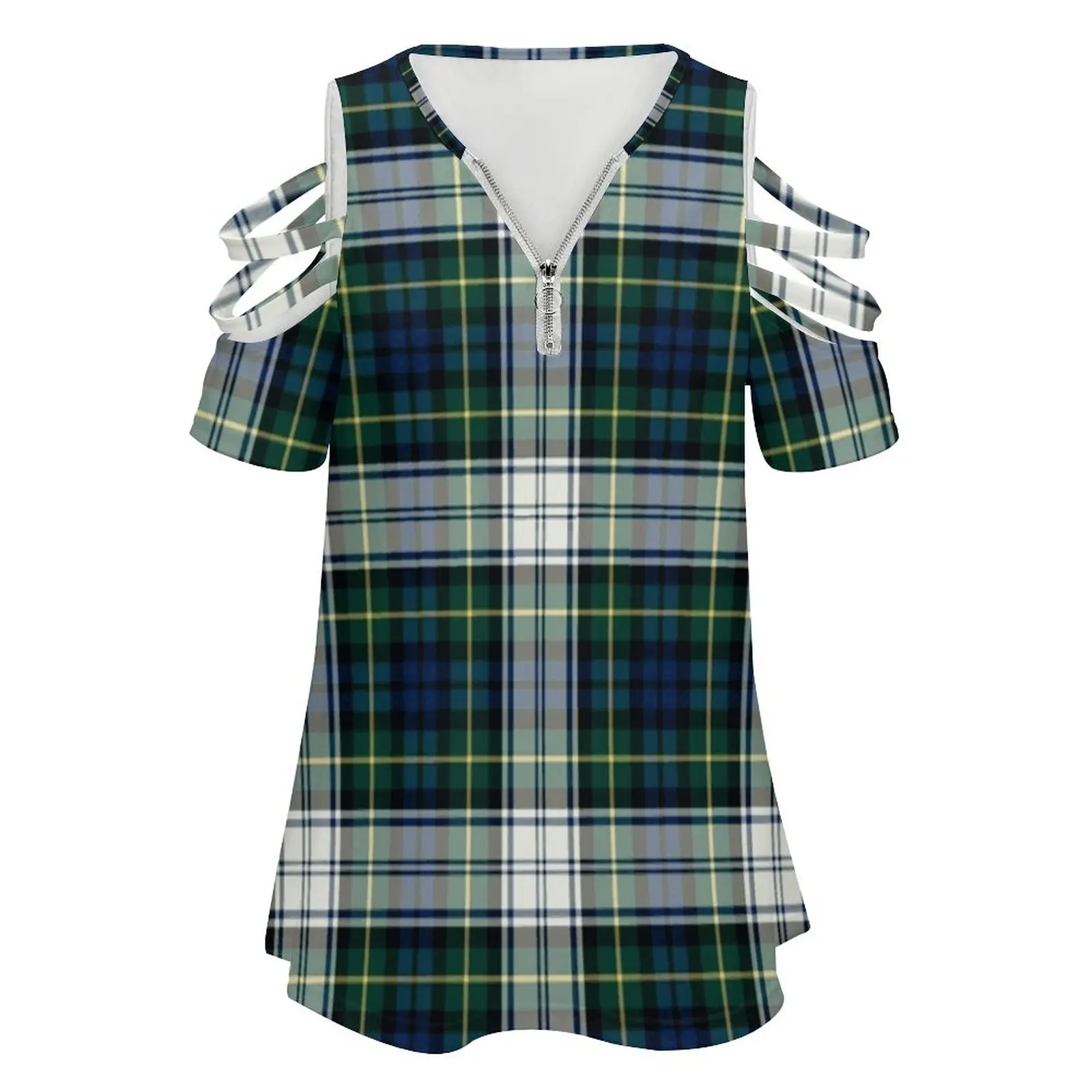 Женская футболка в клетку с цветочным принтом V-образным вырезом - купить по