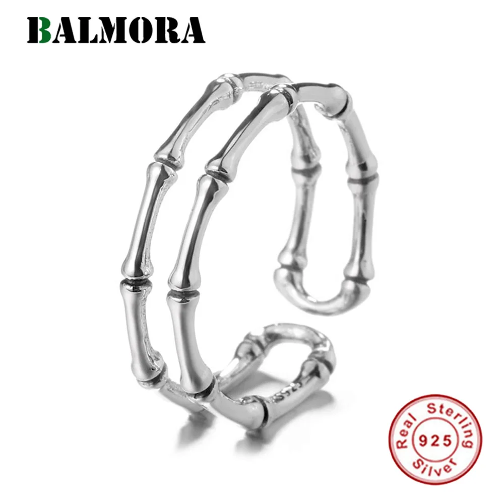 

BALMORA Real 925 Sterling Silver Vintage Punk Bone Open Finger Rings for Men Women Couple Fashion Cool Jewelry Anillos Gift