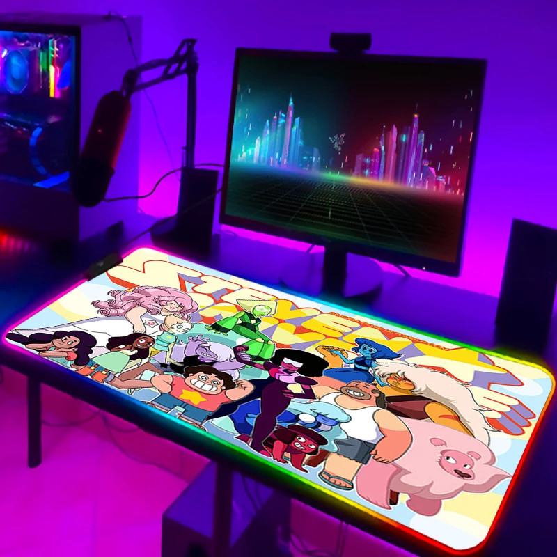 RGB компьютеры для игр, компьютерный коврик Steven Universe, аксессуары для аниме, милый коврик для мыши, кавайный геймерский коврик для клавиатуры, ...