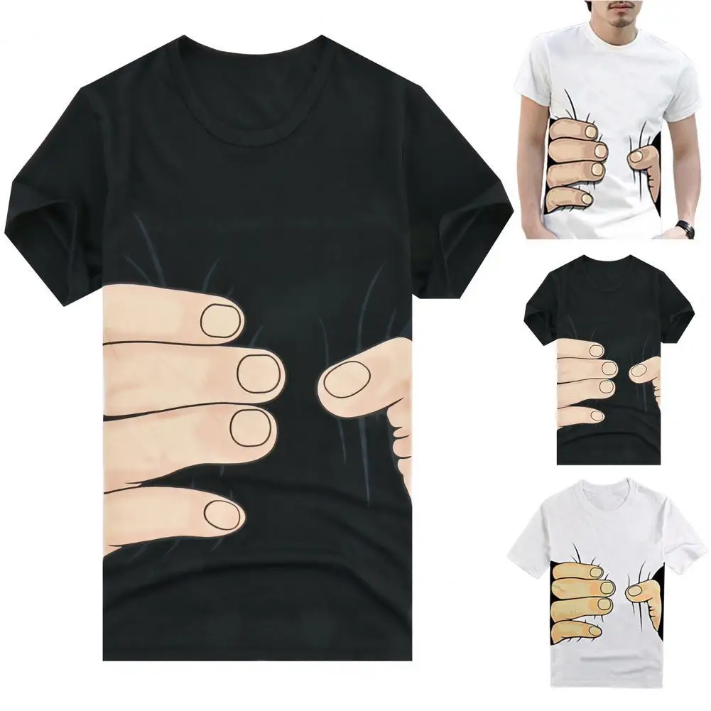 

Men Shirt Funny Cartoon Finger Print Casual Summer T-shirt for Daily Wear