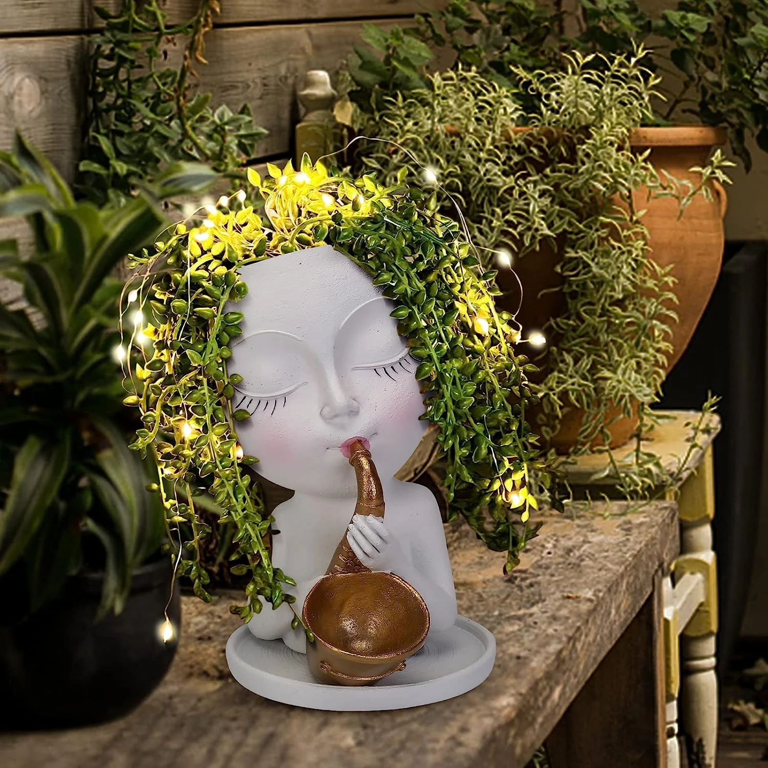 

Saxophone Girls Face Flower Pot Women Head Vase Nordic Style Music Human Flowerpot Garden Pots & Planters Home Decoration