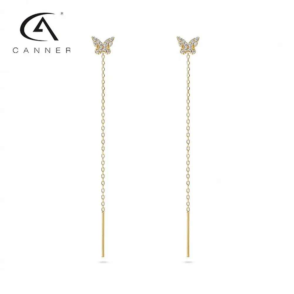 

CANNER S925 Sterling Butterfly Diamond Chain Tassel Earrings for Women 2023 Trend Luxury Silver Pendant Fine Jewelry kolczyki