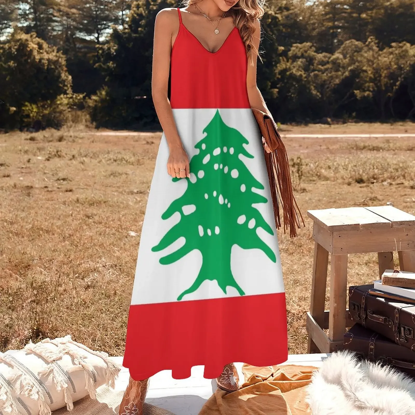 Платье без рукавов с ливанским флагом женская летняя юбка вечерние платья