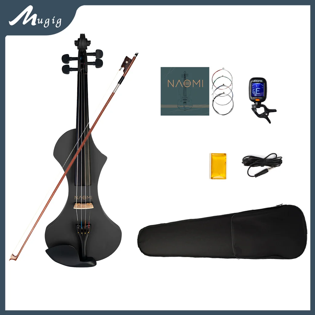 Mugig Special Design 4/4 Full Size Solid Wood Electric Violin Set Beginner Acoustic Violin Fiddle with Case Violin Bow