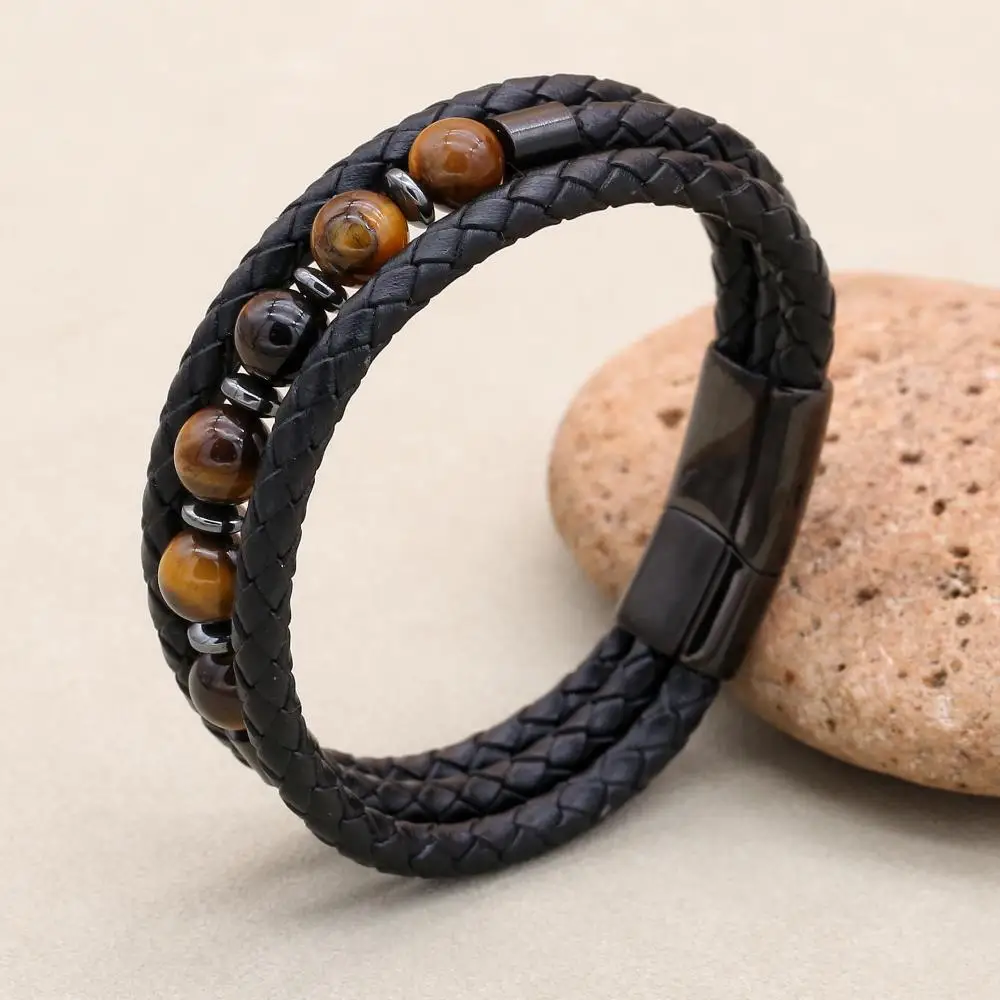 Мужской браслет и модные ювелирные изделия многослойный из натурального