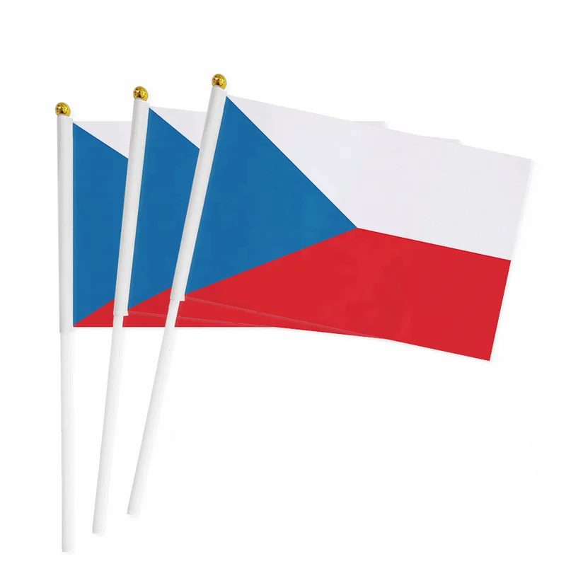 Чешский флаг вручную 14*21 см 100 штук полиэстер Маленький развевающийся с пластиковой флагштоком для украшения на.