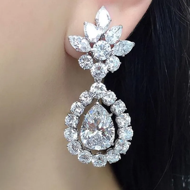 

New Novel Dangle Earrings for Women Brilliant White Cubic Zirconia Bridal Wedding Earrings Elegant Accessories Party Jewelry