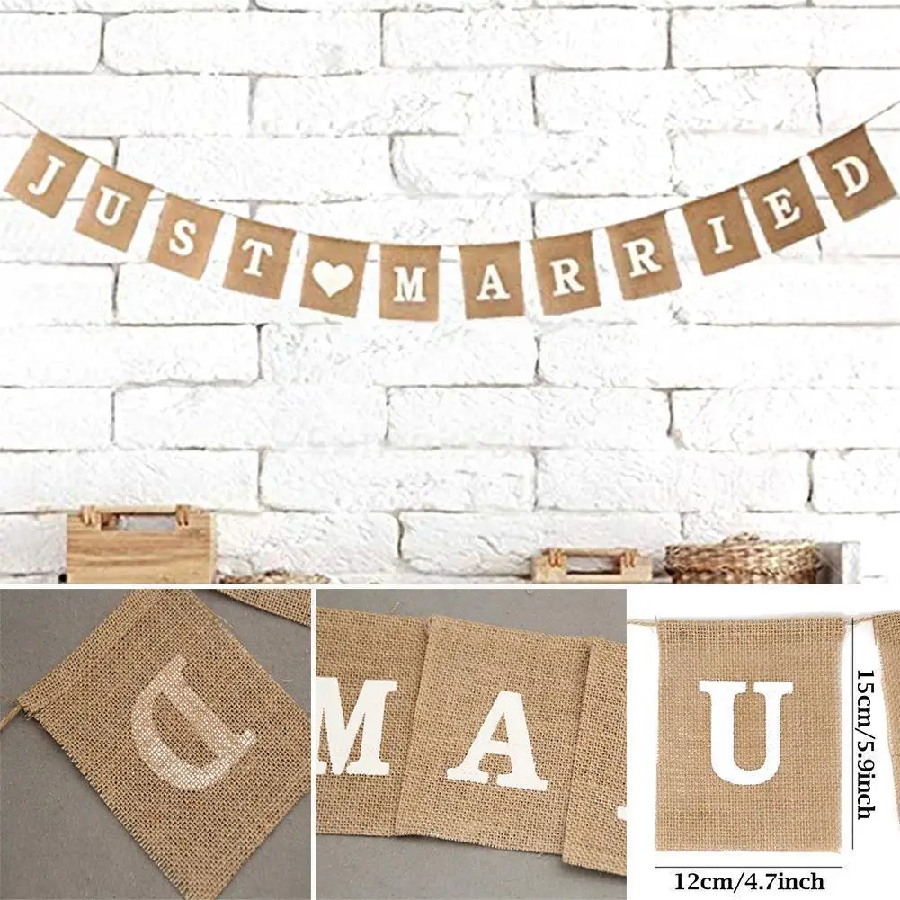 

Jute Burlap Bunting Rustic Just Married Mr Mrs Wedding Garland Candy Flags Event Supplies Banner Bar Party Decoration I4Q7