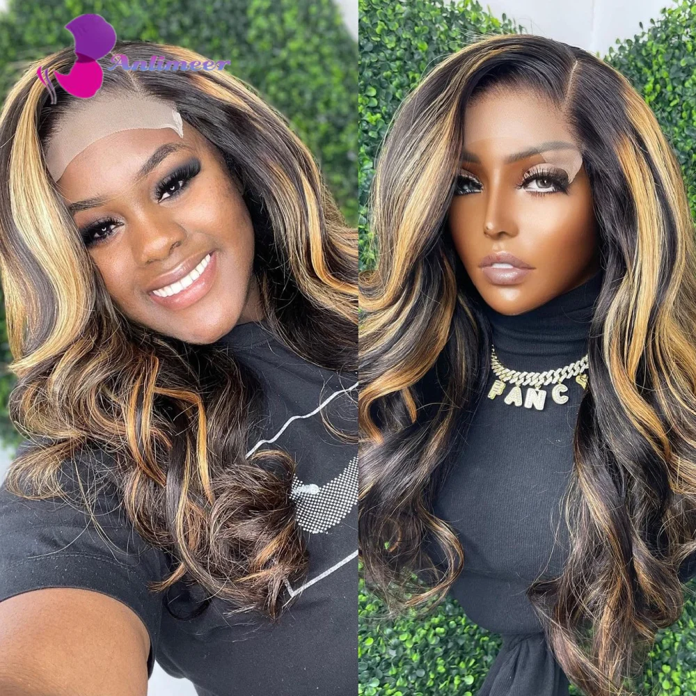 

HIghlight Wig Loose Wave Ombre Honey Blonde Human hair Wig Pre Plucked Bleached Knots Lace Front Wig 1B/27 for Black Women