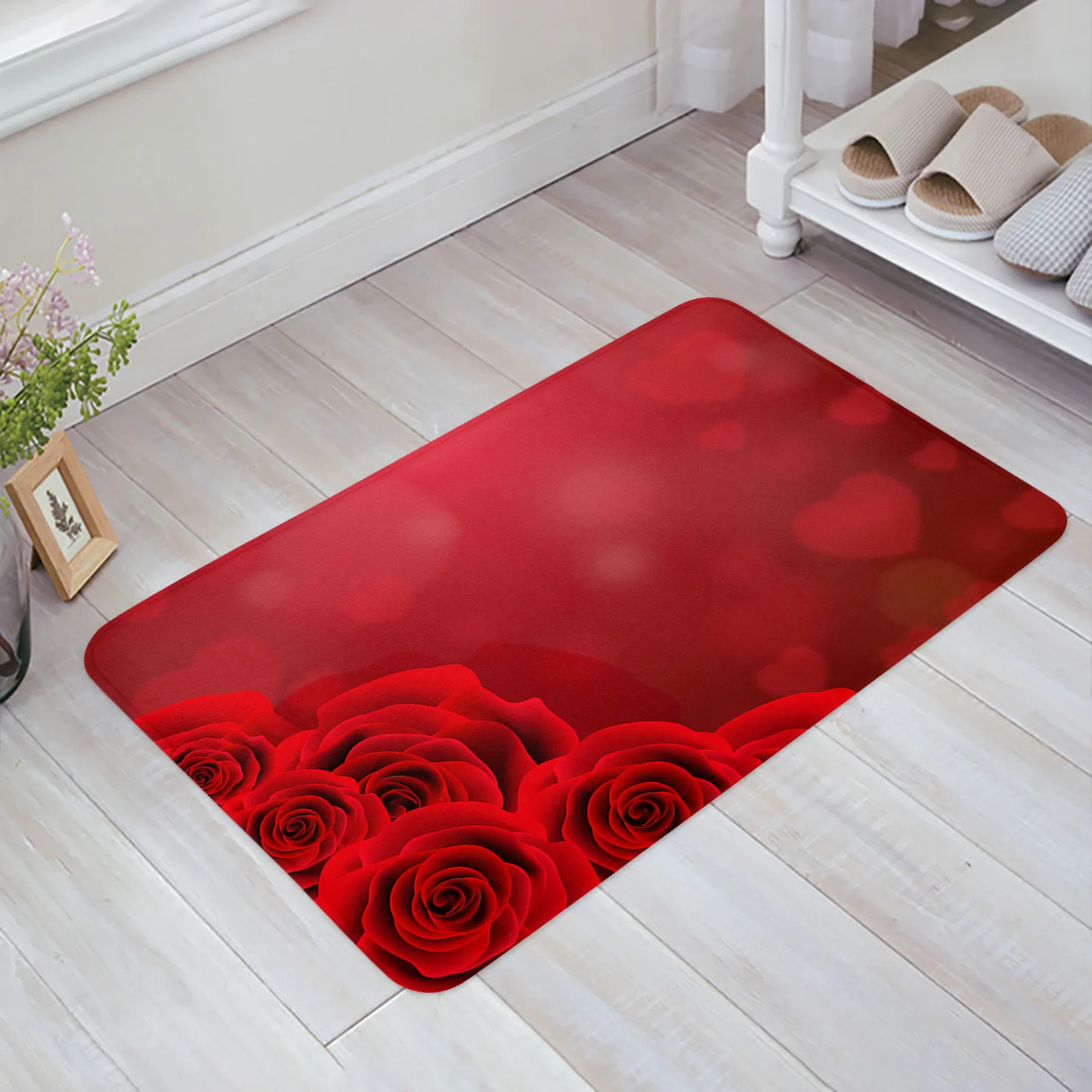 

Valentine'S Day Rose Red Heart Entrance Doormat Modern Bedroom Home Kitchen Rug Living Room Floor Decor Carpet