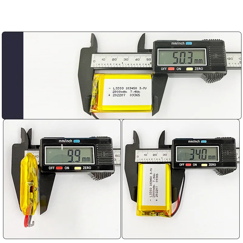 Фото Полимерная литиевая перезаряжаемая батарея 103450 3.7V 2000mAh с разъемом JST PH 2.0 мм 2pin для замены в камерах, GPS-навигаторах, MP3-плеерах, наушниках №3