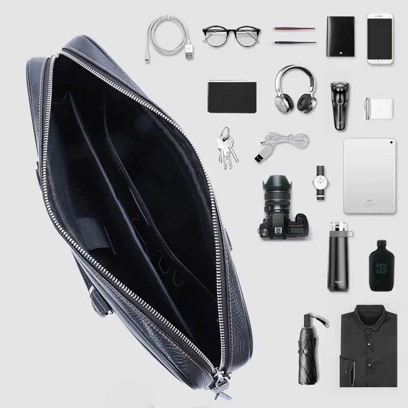 Genuine Leather High-End Men Briefcase Horizontal Business Handbag Large Capacity Fashion Shoulder Messenger Bag Male File Bag