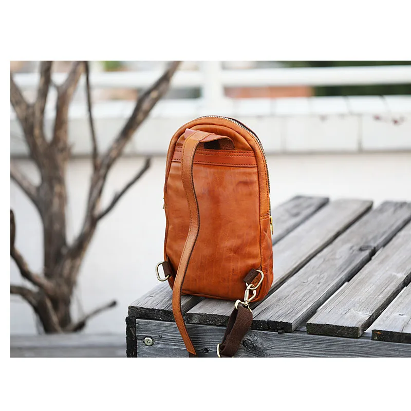 Fashion Luxury Designer Top cowhide Men Small Chest Bag Vintage Hand Maker genuine Leather Sports Lightweight male Messenger Bag