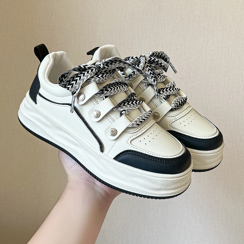 

Spring Autumn 2022 New Ladies Fashion Thick-soled Off White Shoes Casual Luxury Sneakers Women Platform Vulcanized Lace-up Shoes