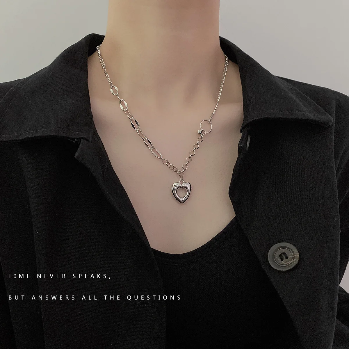 

2022 Silver Color Heart Pendant Necklace Simple Casual Choker Jewelry
