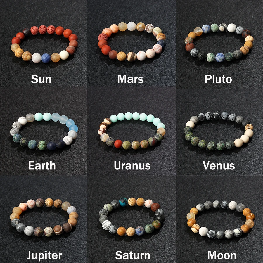 

Universe Galaxy Eight Planets Bracelet Men Natural Stone Solar System Beads Bracelet for Women Jewelry Yoga Lover Blue Bracelets