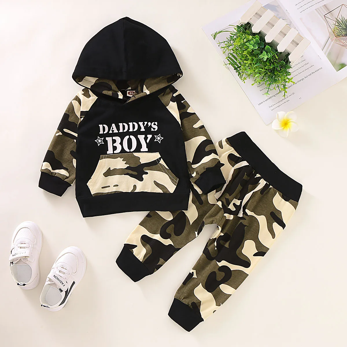 

Spring Baby Clothes Set Letter Print Hooded Sweatshirt Casual Tracksuit Suit Toddler Boy Cotton Camouflage Pants Sport Outfits