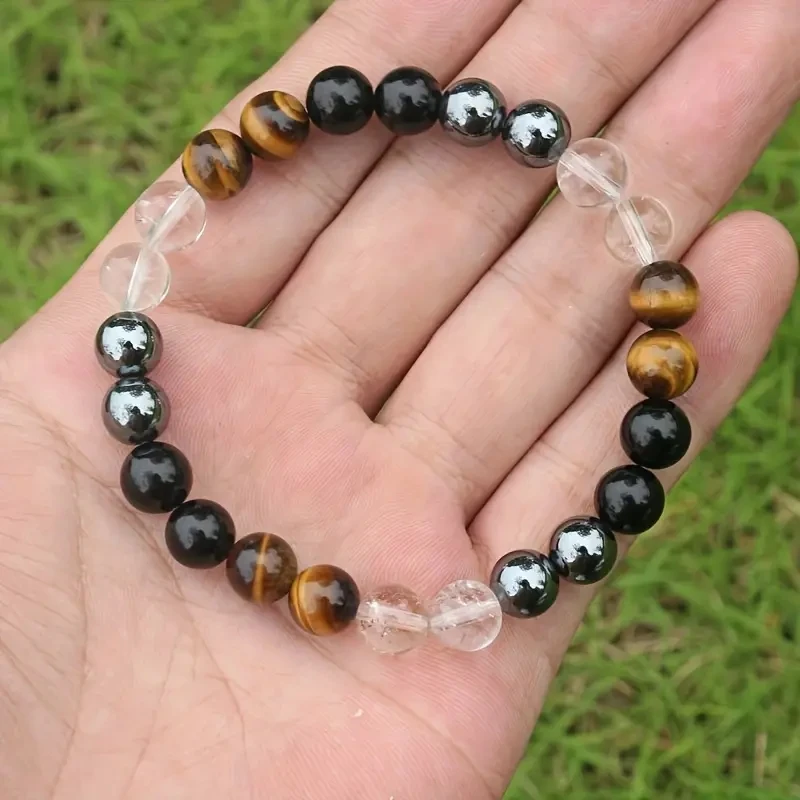 

Браслет мужской из натурального камня, браслет из белого обсидиана с бусинами, притягивает богатство, с четырехкратной защитой