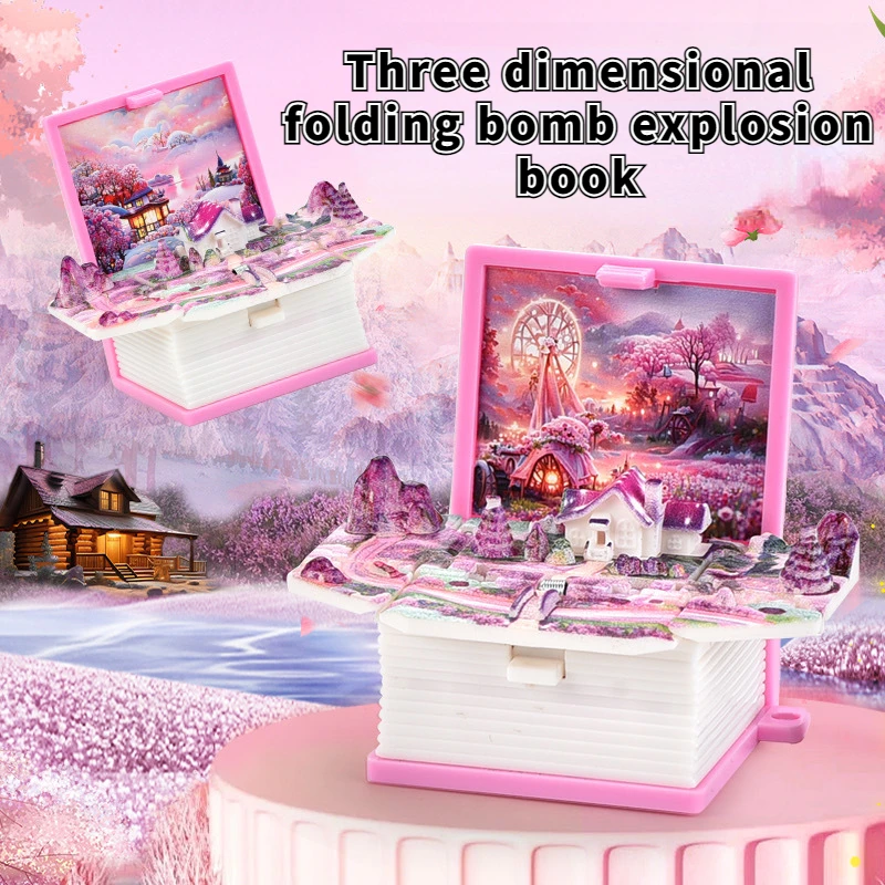 

3D Folding Bomb Book Dream House Backpack Pendant Key Chain Creative Decompression Toy
