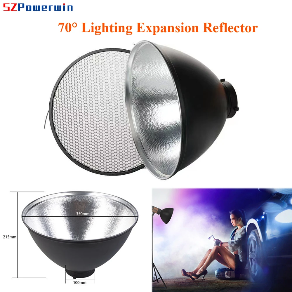 Powerwin 350mm 35cm 70° Degree Strong Light Expansion Powerful Reflector with Honey Comb Bowens Mount for Strobe Flash Speedlite
