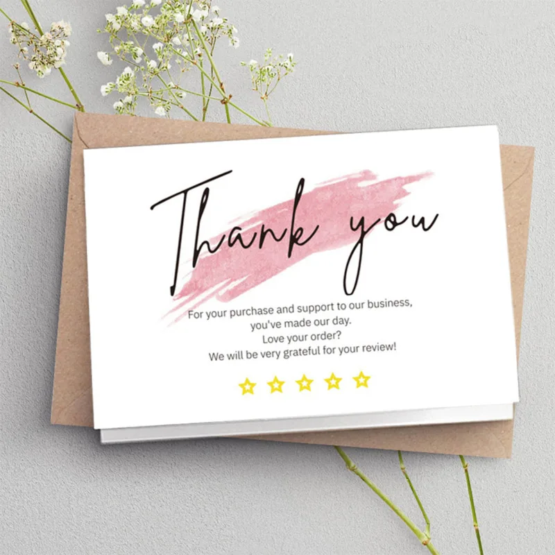 

Ins Simple Style Pink Thank You Card Express Box Packing Bag Gift English Five-star Writable Greeting Card Back Blank Postcard