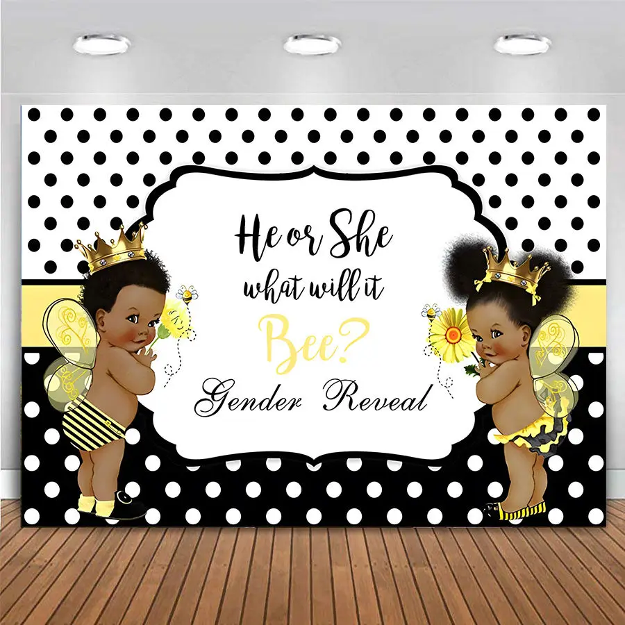 

Bee Theme Gender Reveal Backdrop Baby Shower Decorations Banner What Will It Bee He or She Photography Background Table Banner