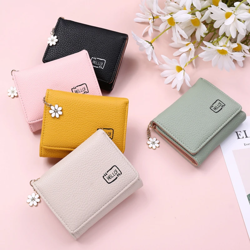 

2022 New Fashion Women's Wallet Short Ladies Small Card Holder Print Girls three-fold Female Coin Bags