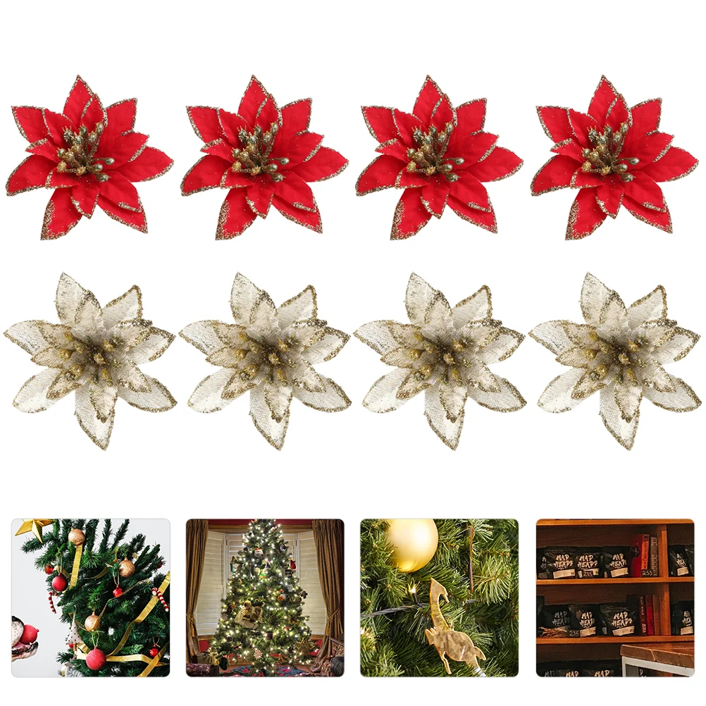 

Christmas Poinsettia Flowers Artificial Flower Glitter Tree Decorationswreath Ornaments Picks Poinsettias Fake