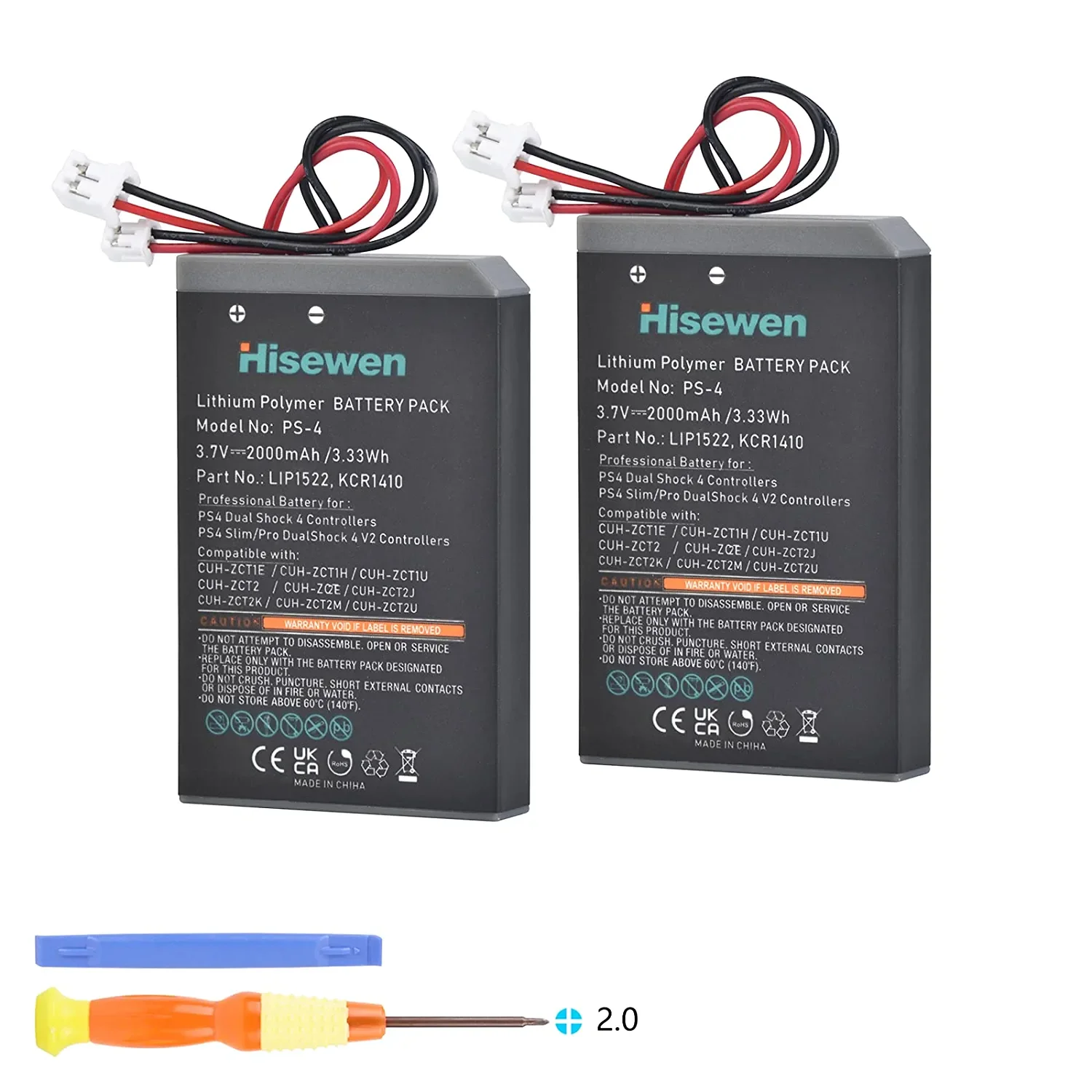 Hisewen 2000mAh PS4 PS4Pro Battery Replacement for Sony Playstation 4 Dualshock 4 V1 V2 Controller CUH-ZCT2 CUH-ZCT2E CUH-ZCT1E