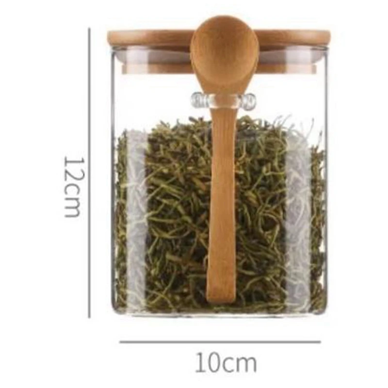 4 шт. герметичные стеклянные банки с крышками и ложками прозрачные для специй