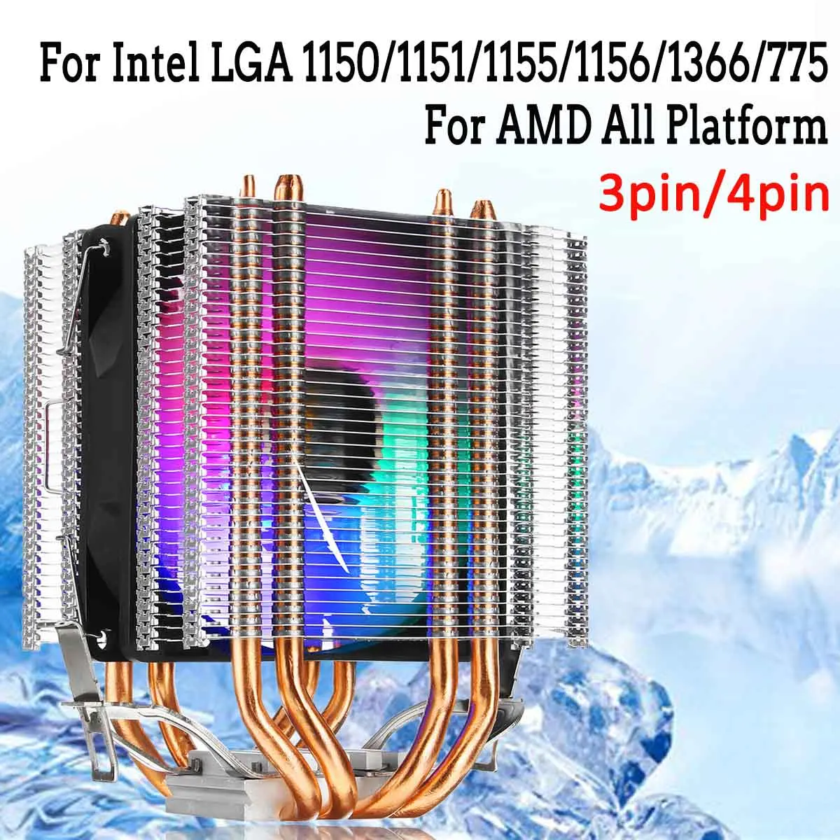 

Кулер для процессора ARGB, 2/4/6 тепловые трубки, 3/4 Pin, кулер для Intel LGA 1150 1151 1155 1200 AMD AM3 AM4