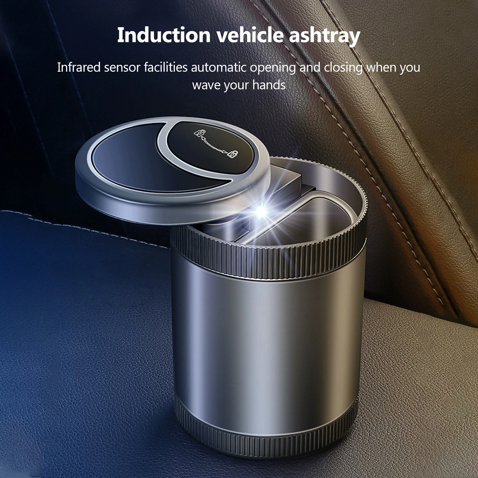 

Car Smart Ashtray with LED Light Cigar Cigarette Ashtray Anti Smell Automatic Cup Hold Infrared Sensor Metal Smokeless Ashtray