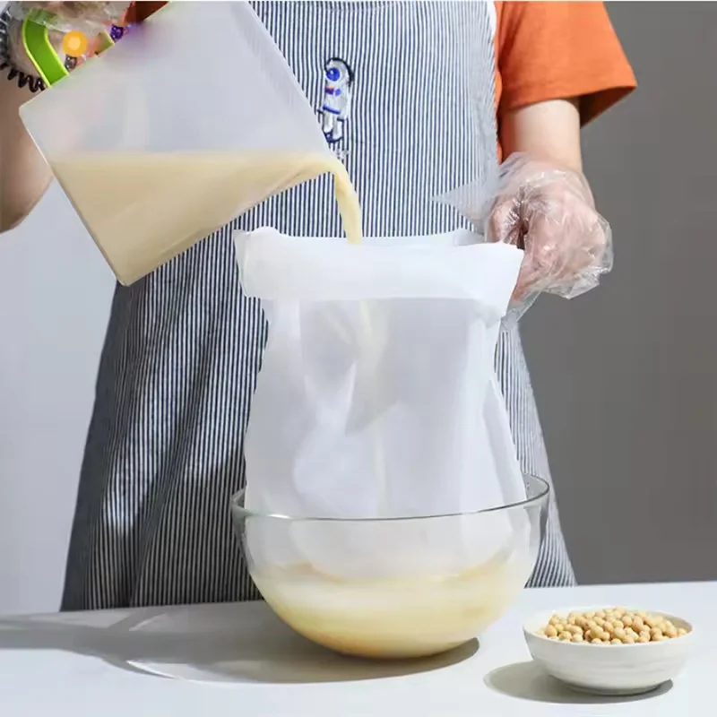 Фото Многоразовый пищевой нейлоновый сетчатый фильтр-мешок для кухни: для заваривания холодного кофе, пива, вина, орехового молока, йогурта, отжима трав №1