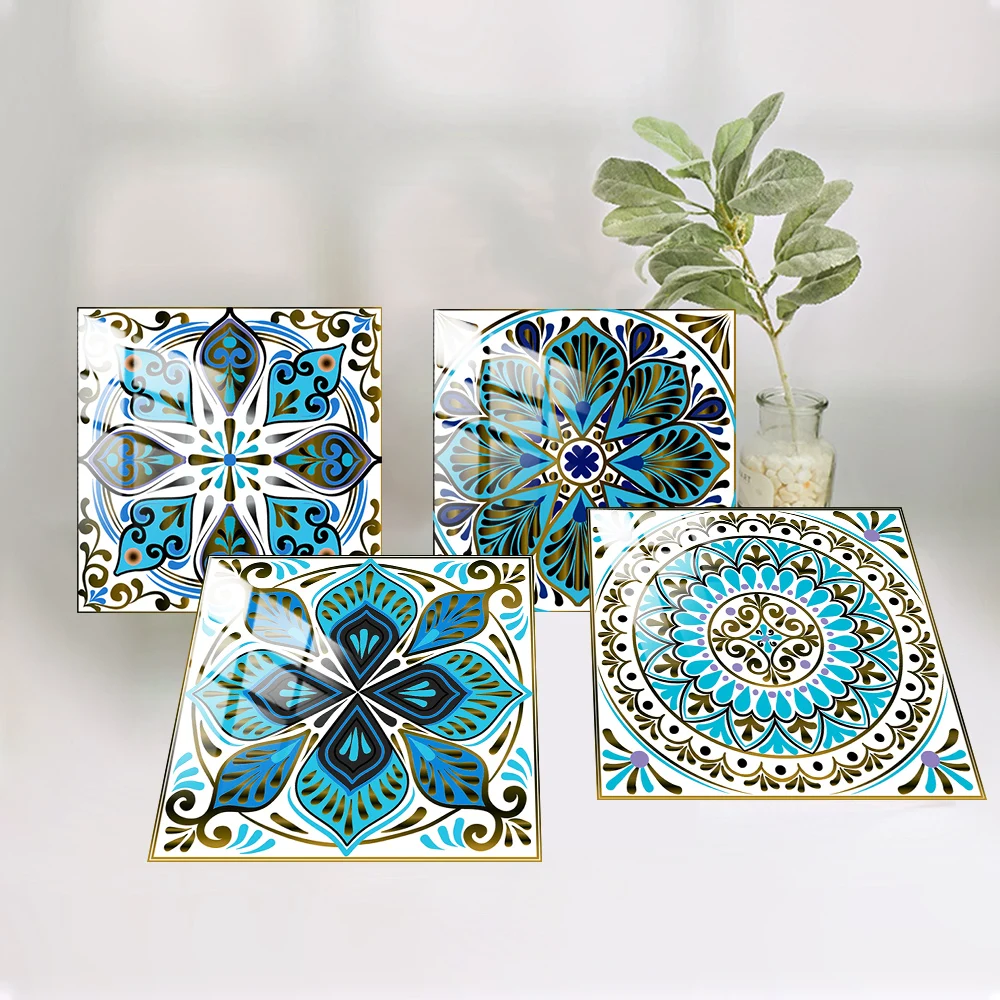 

10/15/20/30cm Colorful Mandala Style Tile Sticker Kitchen / Bathroom Wardrobe Glossy Surface Art Mural Peel Stick Wall Decals