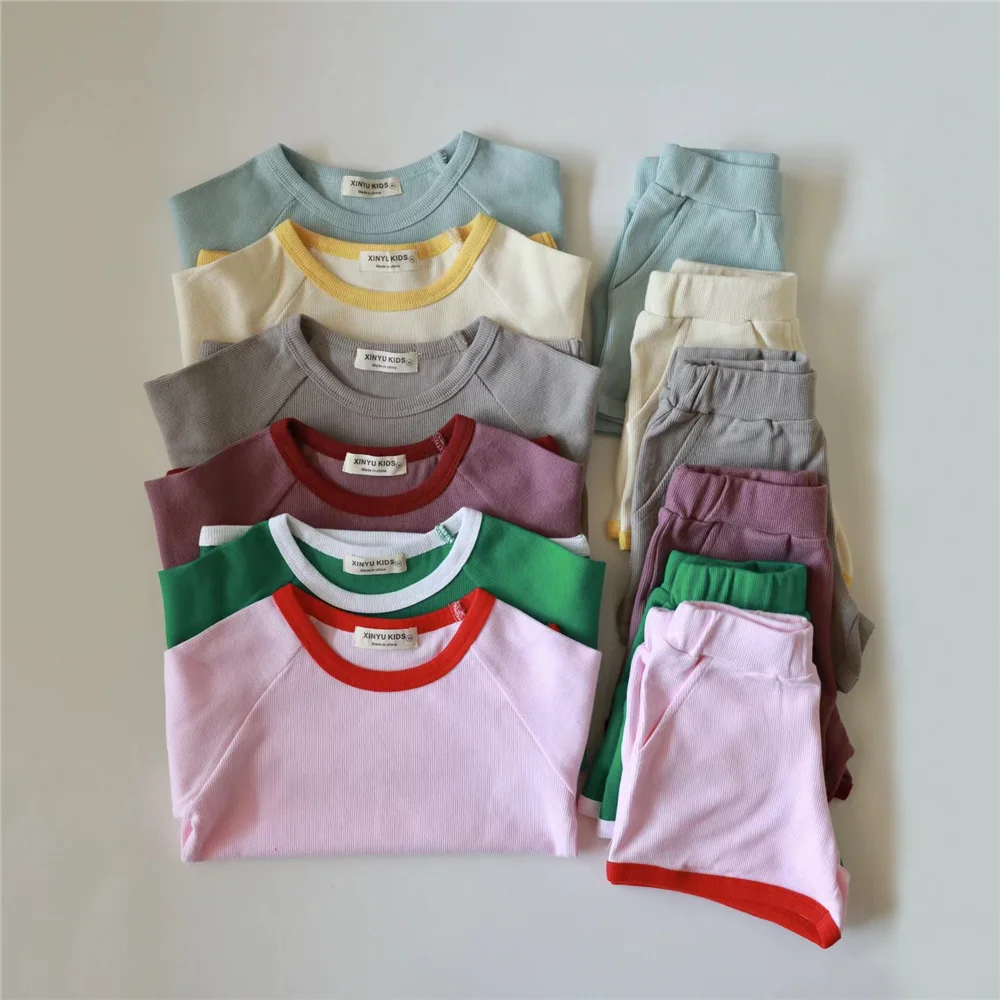 

2Pcs Summer Toddler Girl Tracksuits Sets Knit Cotton Casual Baby Clothing Suits Short Sleeve T-shirt Shorts Boys Girls Outfits