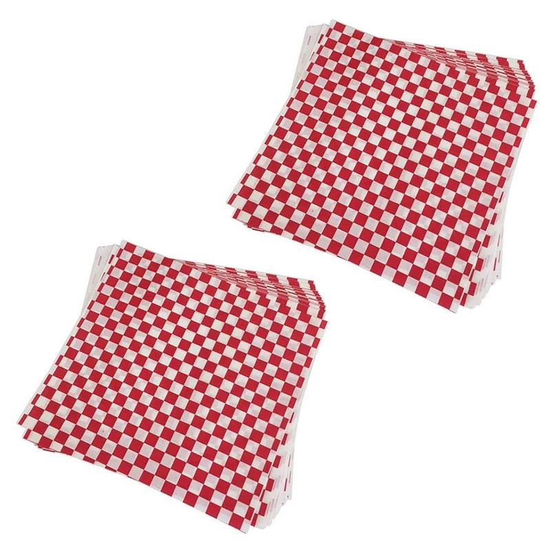 

200 PCS Checkered Deli Candy Basket Liner Food Wrap Papers, Fat Repellent, Sandwich Burger Packing, Red And White