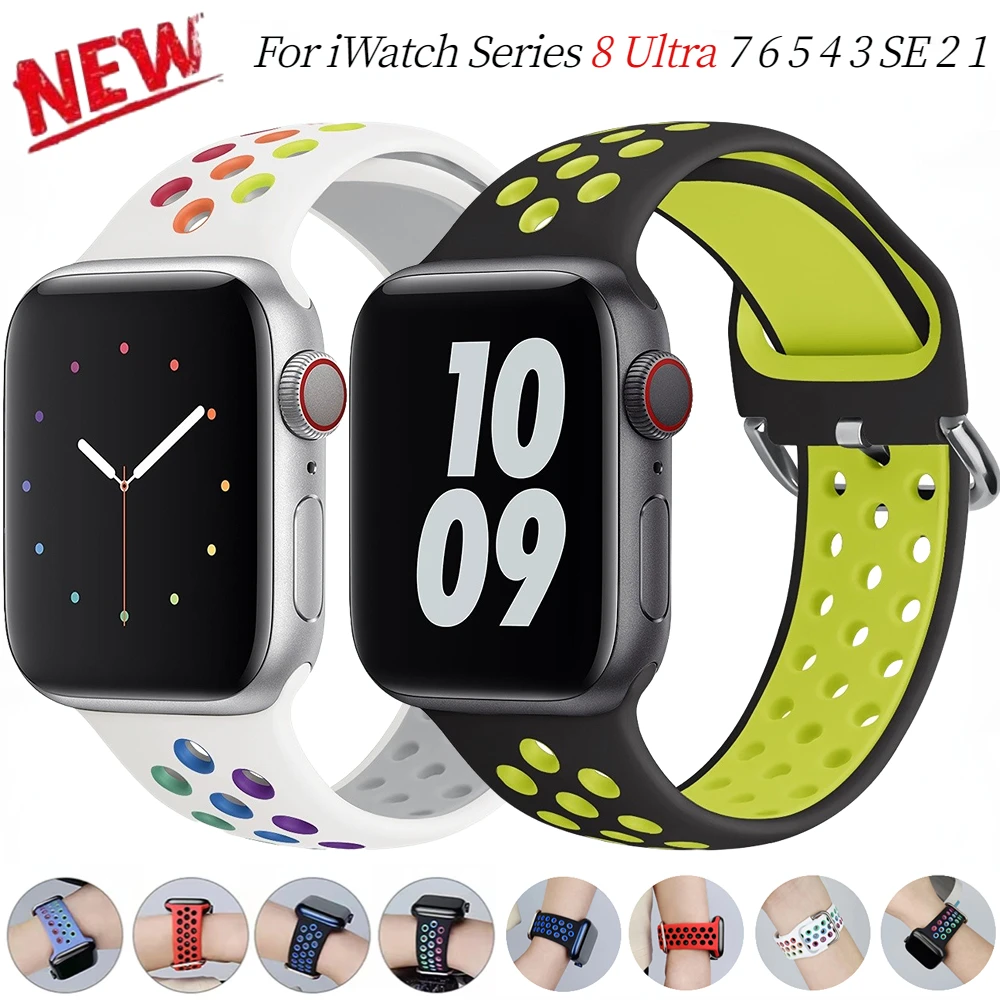 

Two-color Silicone Strap for Apple Watch Band 45mm 44mm 41mm 49mm 42mm 40mm 38mm Sport Wristband for iWatch Ultra 8 7 6 5 4 3 SE