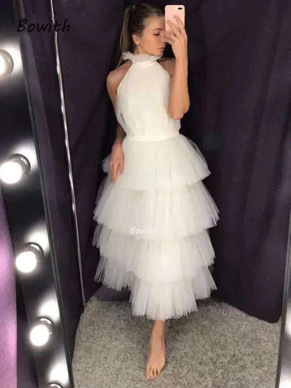 

Bowith Halter Prom Dress A Line Evening Party Dress Tiered Layers Formal Women Dress for Party Special Occasion Dress vestidos