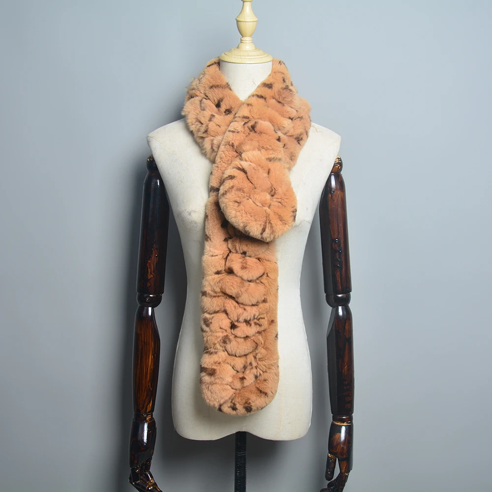 Новый брендовый вязаный модный женский шарф из натурального меха кролика рекс