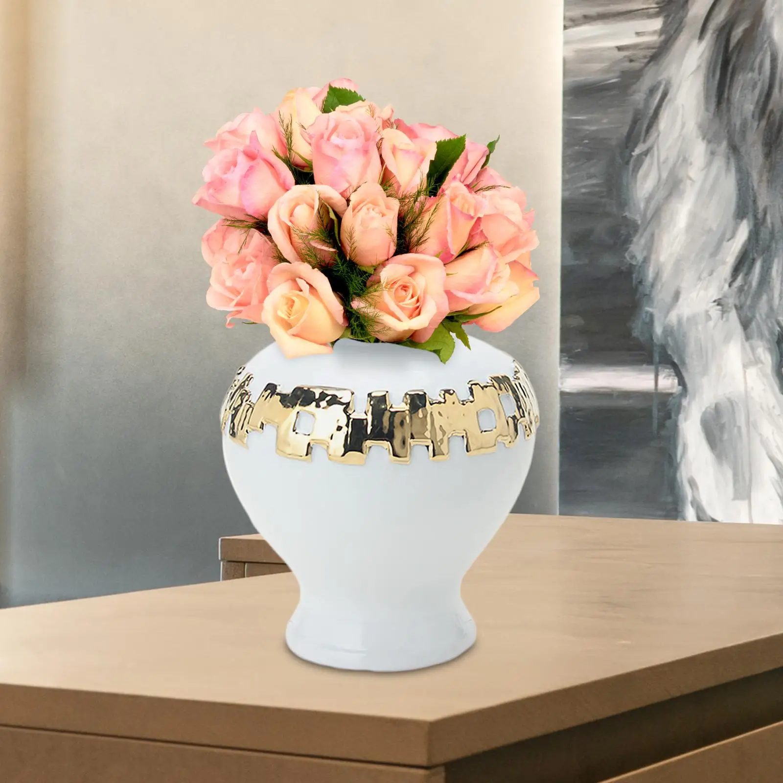 

Ceramic Vase Ginger Jar with Lid 7x10.8inch Handmade for Living Room Decor
