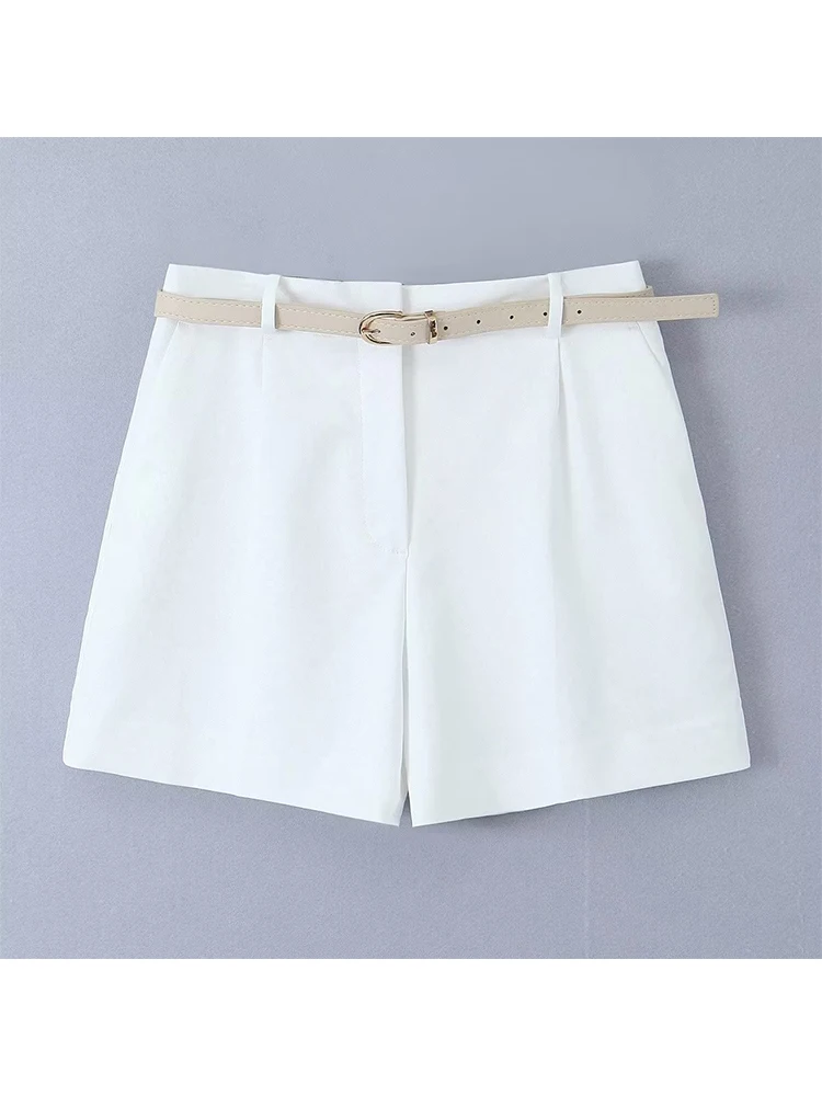 GJXSDNX Shorts All-match 5 Solid Color Sashes Casual Shorts Women A-line High Waist Slim Short Femme Chic XS-L Ladies Bottom