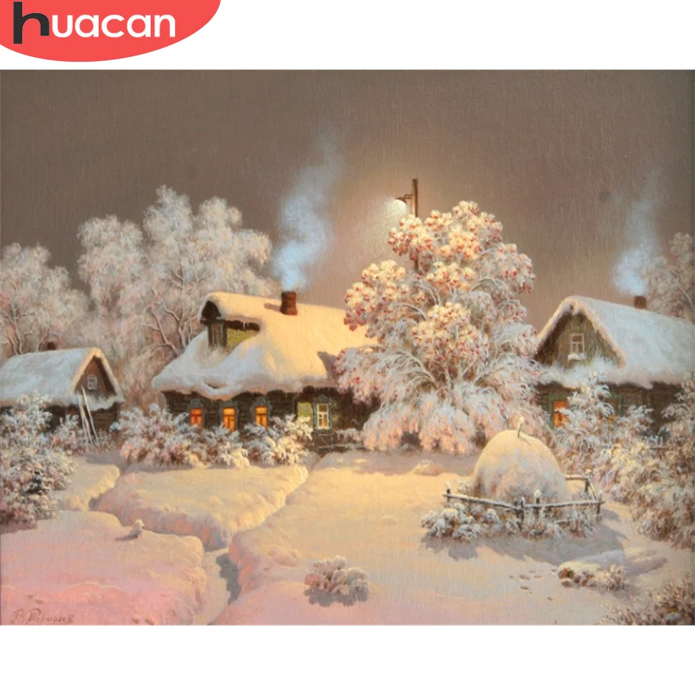 

HUACAN Coloring By Number Winter Kits Acrylic DIY Painting By Numbers Landscape Drawing On Canvas HandPainted For Living Room