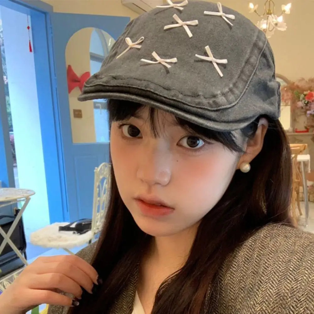 Милая шляпа художника Y2K хлопковые береты 56-58 см кепка с бантом большая