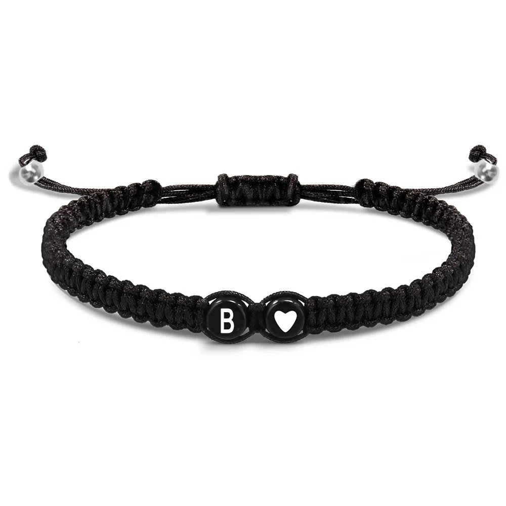 Valentine Days Gifts Beaded Couple Bracelet For Men Initial Letter Adjustable Stretch Black Rope Bracelet Jewelry Gifts