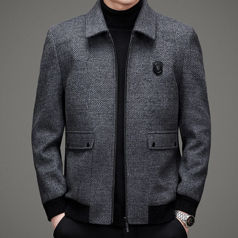 

Winter Coat Men's Casual Thickened Warm Dad's Autumn Jacket Woolen Middle aged and Old age Chenille Top