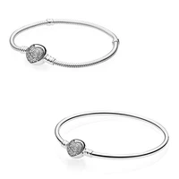 authentic 925 sterling silver pave heart with crystal circular clasp bracelet bangle fit bead charm diy pandora jewelry