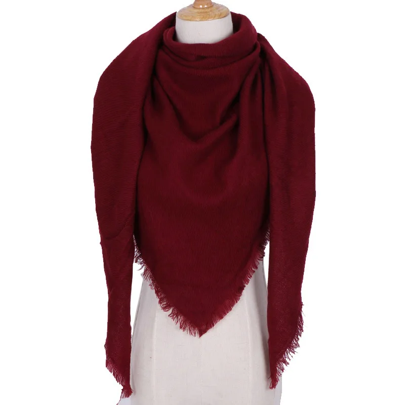 Модный однотонный шарф Треугольная шаль Женская кашемировая зимняя уличная