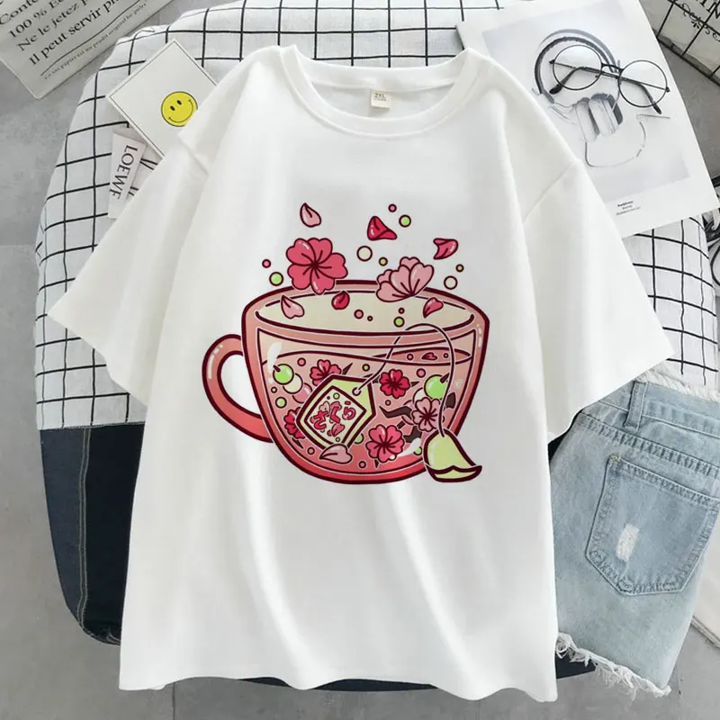 

Kawaii Tea Cup Graphic Graphic Tshirts Women Harajuku Aesthetic Top Ropa XS-4XL Mujer Y2k Aesthetic Shirts for Women
