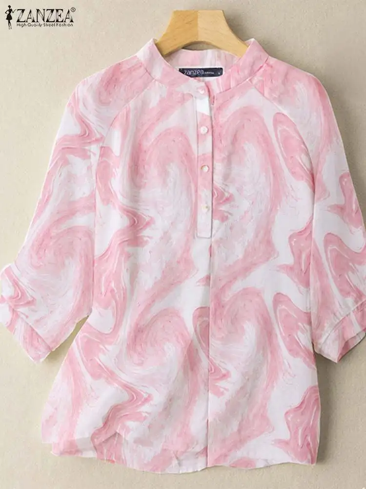 

Лето 2022, праздничные мешковатые рубашки, туника, блуза, Повседневная Рабочая Рубашка, оверсайз, блузка ZANZEA OL с рукавом 3/4, женские топы с винт...