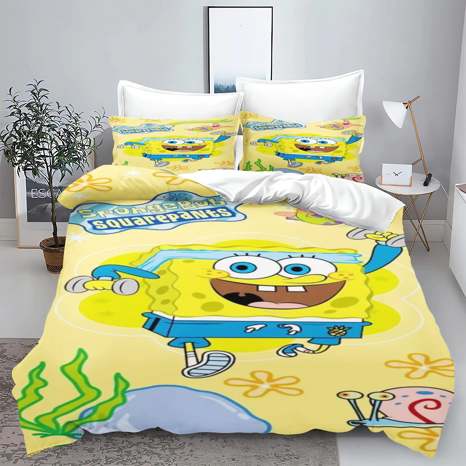 3D SpongeBob SquarePants Комплект пододеяльников из полиэстера для детей постельное белье